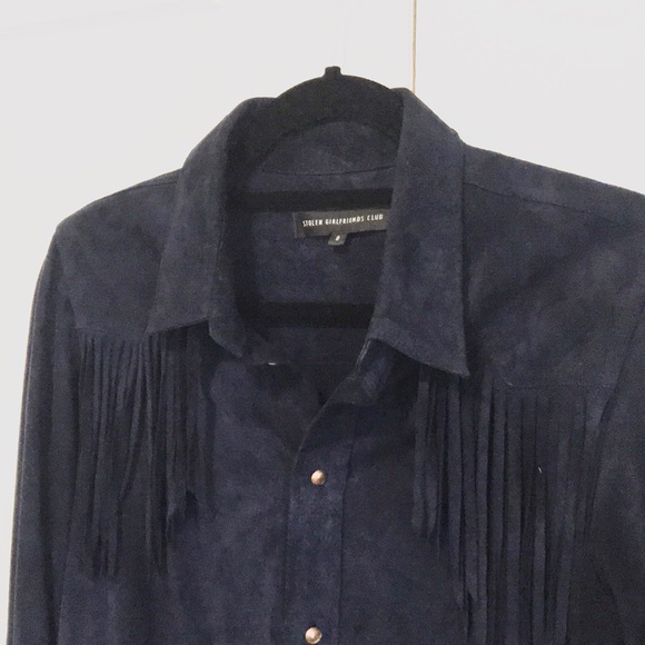 NWOT // FREE PEOPLE Fringe Suede Shirt - Picture 1 of 8